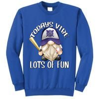 Funny Gnome With Purple Basebal Cap For Baseball Coach Dad Meaningful Gift Tall Sweatshirt