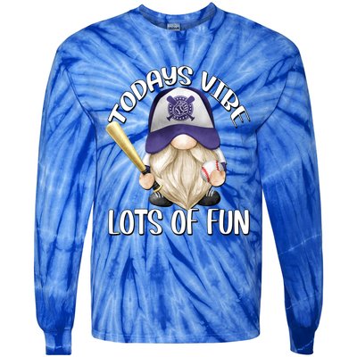 Funny Gnome With Purple Basebal Cap For Baseball Coach Dad Meaningful Gift Tie-Dye Long Sleeve Shirt