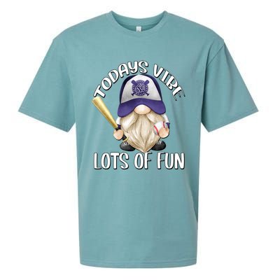 Funny Gnome With Purple Basebal Cap For Baseball Coach Dad Meaningful Gift Sueded Cloud Jersey T-Shirt