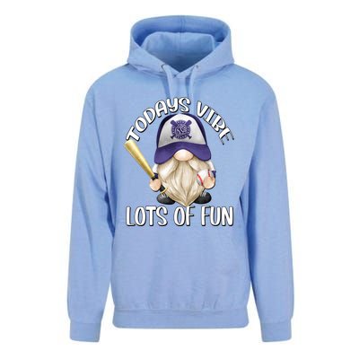 Funny Gnome With Purple Basebal Cap For Baseball Coach Dad Meaningful Gift Unisex Surf Hoodie