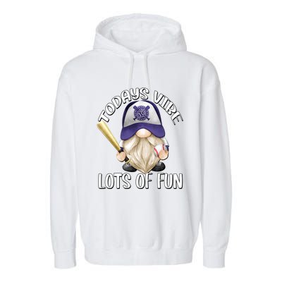 Funny Gnome With Purple Basebal Cap For Baseball Coach Dad Meaningful Gift Garment-Dyed Fleece Hoodie