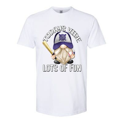 Funny Gnome With Purple Basebal Cap For Baseball Coach Dad Meaningful Gift Softstyle CVC T-Shirt