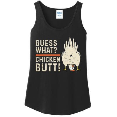 Funny Guess What Chicken Butt! White Design Clothes Quote Ladies Essential Tank