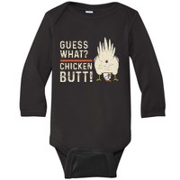 Funny Guess What Chicken Butt! White Design Clothes Quote Baby Long Sleeve Bodysuit