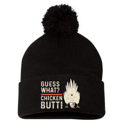 Funny Guess What Chicken Butt! White Design Clothes Quote Pom Pom 12in Knit Beanie