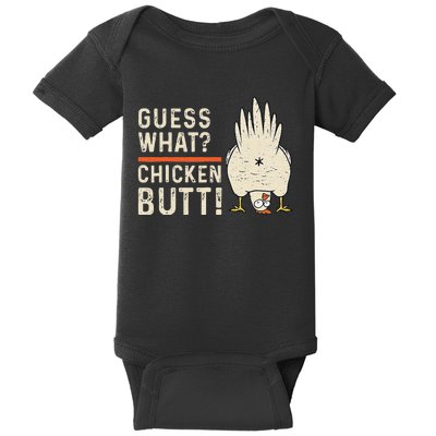 Funny Guess What Chicken Butt! White Design Clothes Quote Baby Bodysuit