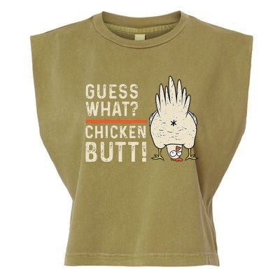 Funny Guess What Chicken Butt! White Design Clothes Quote Garment-Dyed Women's Muscle Tee