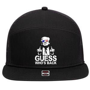 Funny Guess WhoS Back President Donald Trump Middle Finger 7 Panel Mesh Trucker Snapback Hat