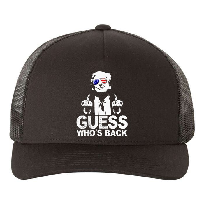 Funny Guess WhoS Back President Donald Trump Middle Finger Yupoong Adult 5-Panel Trucker Hat