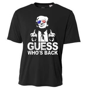 Funny Guess WhoS Back President Donald Trump Middle Finger Cooling Performance Crew T-Shirt