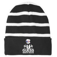 Funny Guess WhoS Back President Donald Trump Middle Finger Striped Beanie with Solid Band