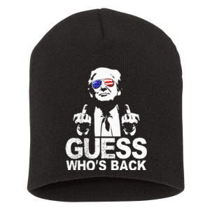 Funny Guess WhoS Back President Donald Trump Middle Finger Short Acrylic Beanie