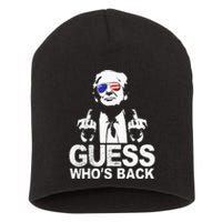 Funny Guess WhoS Back President Donald Trump Middle Finger Short Acrylic Beanie