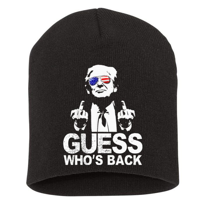 Funny Guess WhoS Back President Donald Trump Middle Finger Short Acrylic Beanie