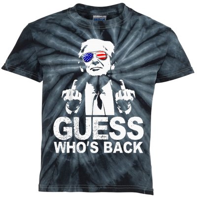 Funny Guess WhoS Back President Donald Trump Middle Finger Kids Tie-Dye T-Shirt