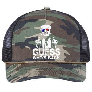 Funny Guess WhoS Back President Donald Trump Middle Finger Retro Rope Trucker Hat Cap