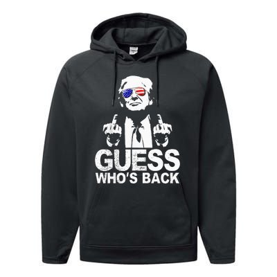 Funny Guess WhoS Back President Donald Trump Middle Finger Performance Fleece Hoodie