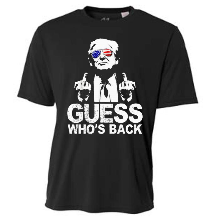 Funny Guess WhoS Back President Donald Trump Middle Finger Cooling Performance Crew T-Shirt