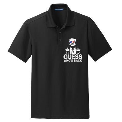 Funny Guess WhoS Back President Donald Trump Middle Finger Dry Zone Grid Polo