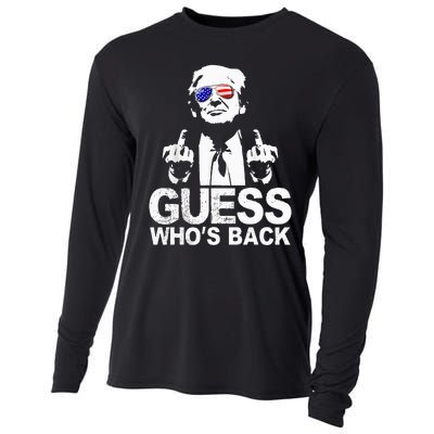 Funny Guess WhoS Back President Donald Trump Middle Finger Cooling Performance Long Sleeve Crew