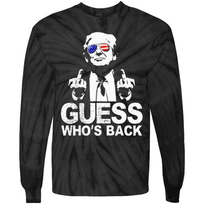 Funny Guess WhoS Back President Donald Trump Middle Finger Tie-Dye Long Sleeve Shirt