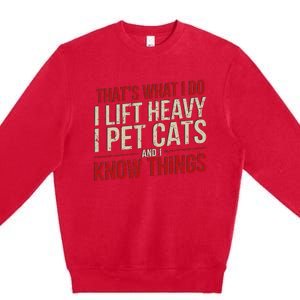 Funny Gym Workout Weightlifting Cat Animal Themed Quote Premium Crewneck Sweatshirt