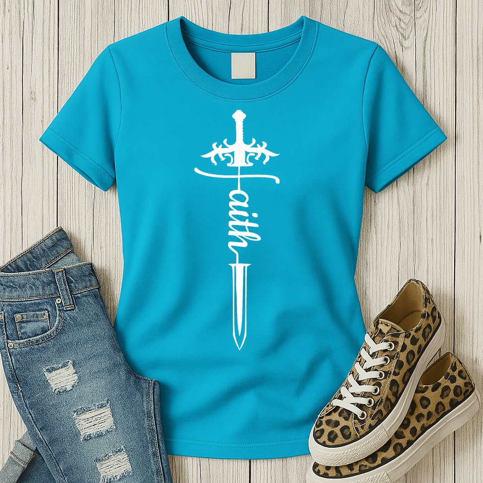 Faith Graphic Walk By Faith Not By Sight On Back Premium Womens T-Shirt