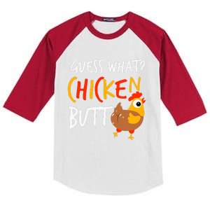 Funny Guess What? Chicken Butt Farmer Love Chickens Kids Colorblock Raglan Jersey