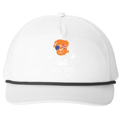 Funny Guess Who Is Back President Trump 2024 Snapback Five-Panel Rope Hat