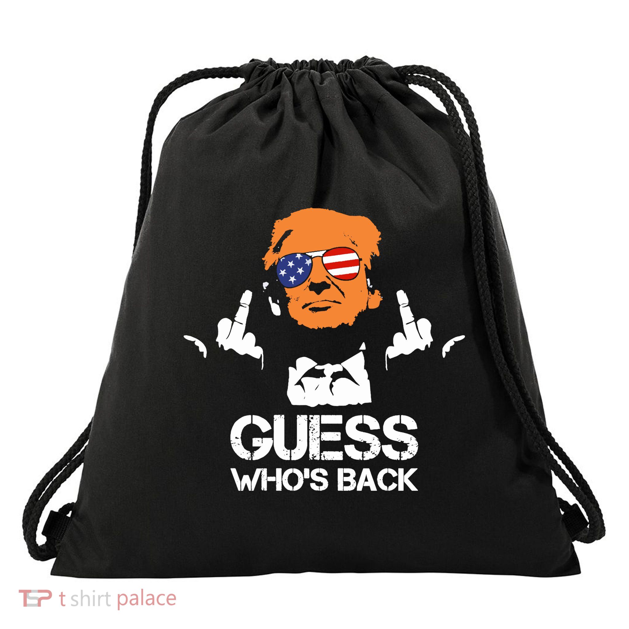 Funny Guess Who Is Back President Trump 2024 Drawstring Bag