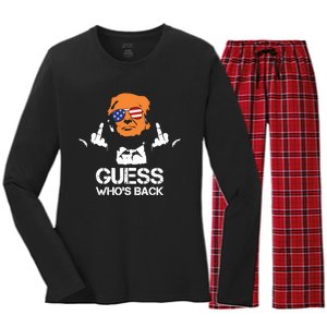 Funny Guess Who Is Back President Trump 2024 Women's Long Sleeve Flannel Pajama Set 