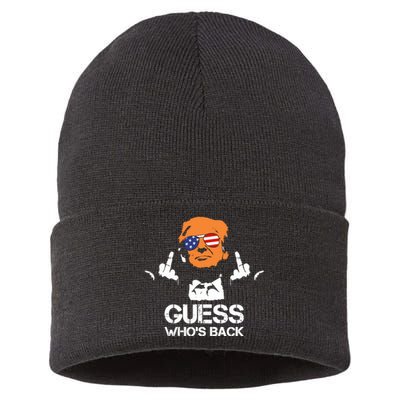 Funny Guess Who Is Back President Trump 2024 Sustainable Knit Beanie