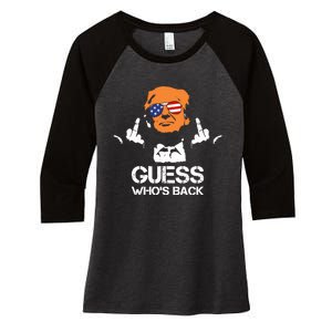 Funny Guess Who Is Back President Trump 2024 Women's Tri-Blend 3/4-Sleeve Raglan Shirt