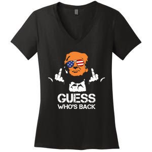 Funny Guess Who Is Back President Trump 2024 Women's V-Neck T-Shirt