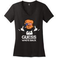 Funny Guess Who Is Back President Trump 2024 Women's V-Neck T-Shirt