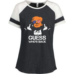 Funny Guess Who Is Back President Trump 2024 Enza Ladies Jersey Colorblock Tee