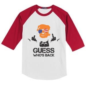 Funny Guess Who Is Back President Trump 2024 Kids Colorblock Raglan Jersey