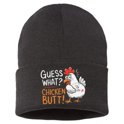 Funny Guess What Chicken Butt Funny Joke Sarcastic Family Sustainable Knit Beanie