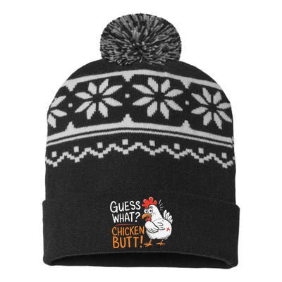 Funny Guess What Chicken Butt Funny Joke Sarcastic Family USA-Made Snowflake Beanie