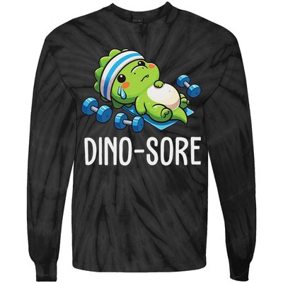 Funny Gym Workout Dinosaur Weight Lifting Gym Dino Sore Tie-Dye Long Sleeve Shirt