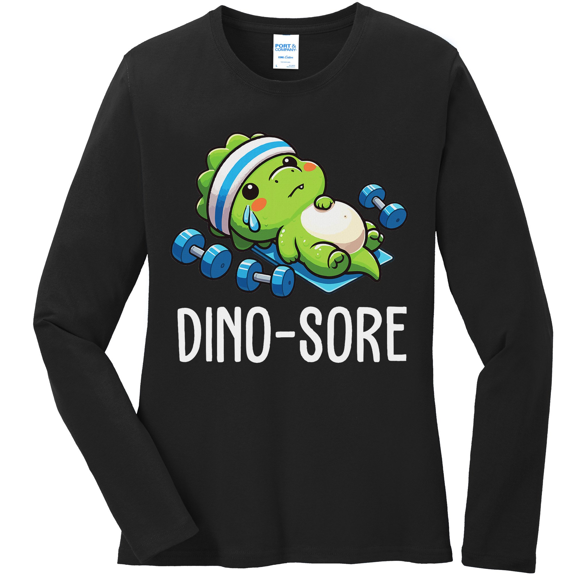 Funny Gym Workout Dinosaur Weight Lifting Gym Dino Sore Ladies Long Sleeve Shirt