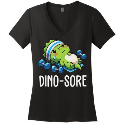 Funny Gym Workout Dinosaur Weight Lifting Gym Dino Sore Women's V-Neck T-Shirt