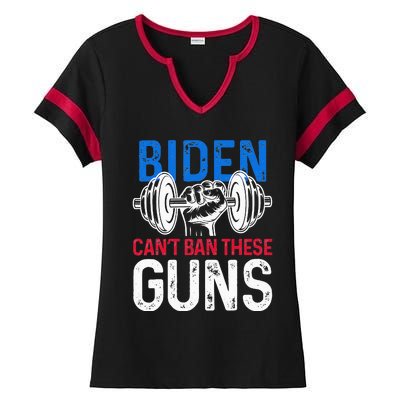 Funny Gym Workout Weightlifting Biden Can't Ban These Guns  Ladies Halftime Notch Neck Tee