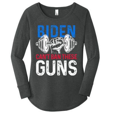 Funny Gym Workout Weightlifting Biden Can't Ban These Guns  Women's Perfect Tri Tunic Long Sleeve Shirt