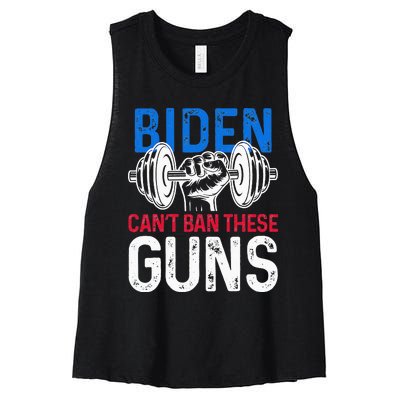 Funny Gym Workout Weightlifting Biden Can't Ban These Guns  Women's Racerback Cropped Tank