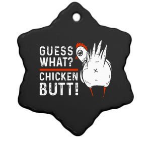 Funny Guess What Chicken Butt! White Ceramic Star Ornament