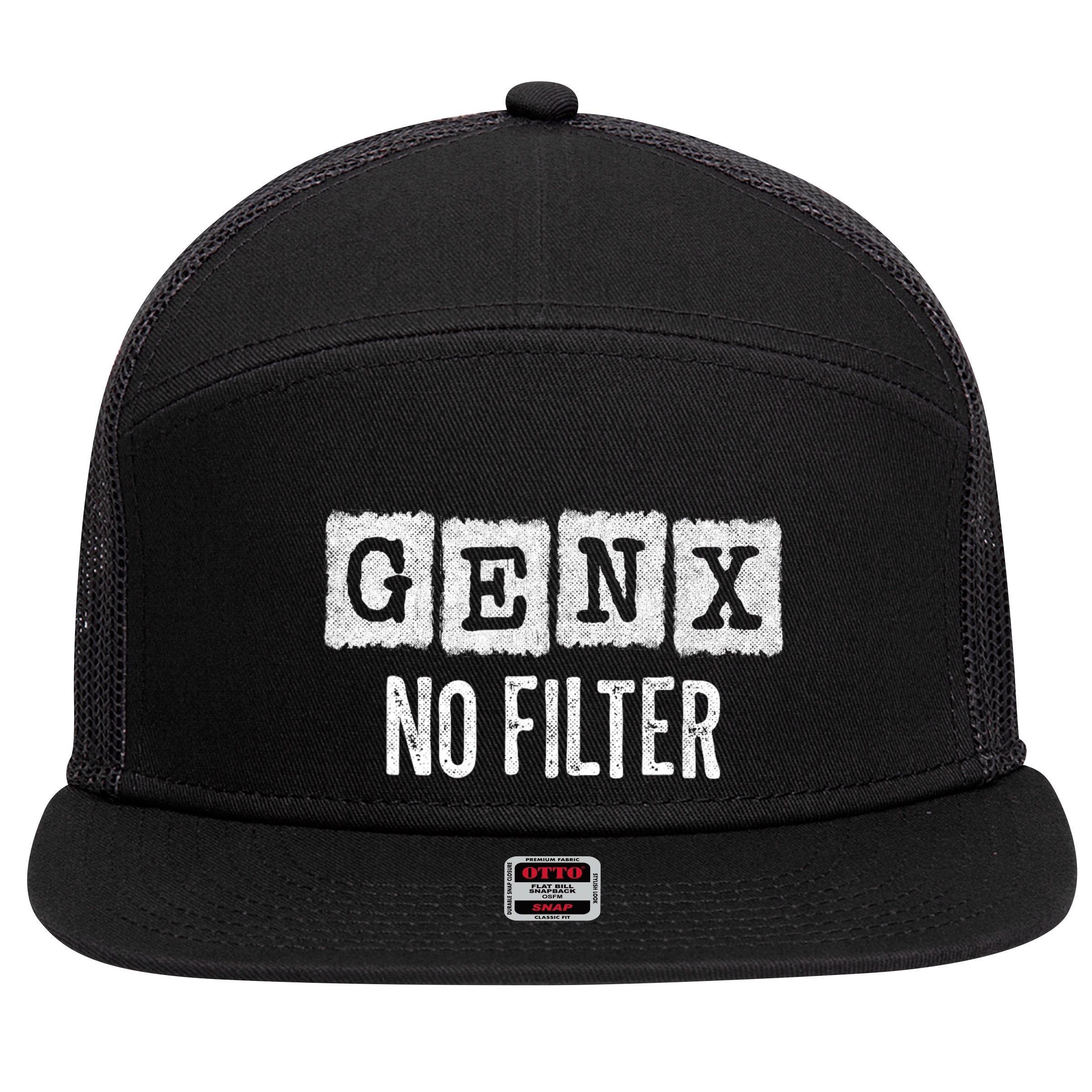Funny Gen X Sayings Generation X No Filter Gen X 7 Panel Mesh Trucker Snapback Hat