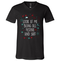 Funny Groovy Xmas Look At Me Being All Festive And Shit V-Neck T-Shirt