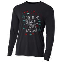 Funny Groovy Xmas Look At Me Being All Festive And Shit Cooling Performance Long Sleeve Crew