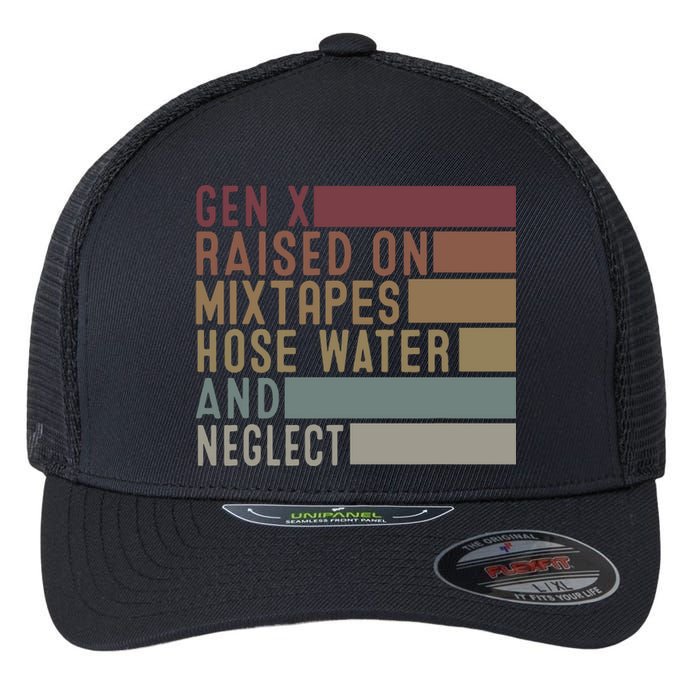 Funny Gen X Raised On Mixtapes Hose Water And Neglect Retro Flexfit Unipanel Trucker Cap